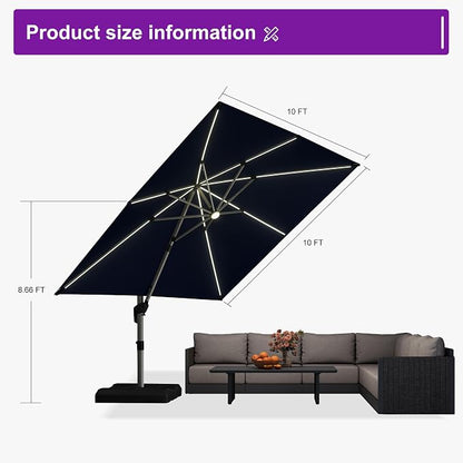 PURPLE LEAF Cantilever Patio Umbrella 10' X 10' Solar LED Light, Support to - Image 7