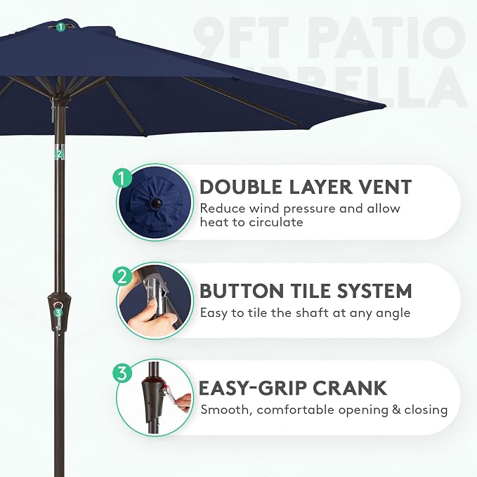 JEAREY 9FT Outdoor Patio Umbrella, Market Umbrella - Image 2