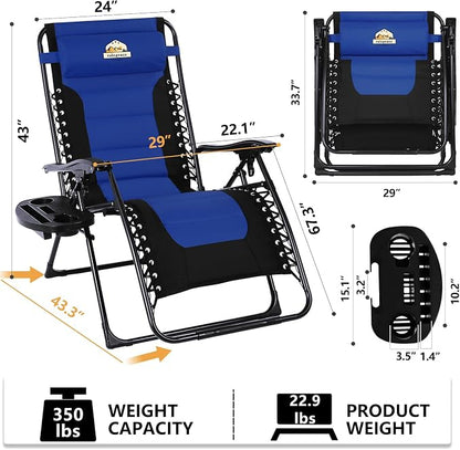 Colegence Oversized Padded Zero Gravity Chair, 400 lb, 0-170° locking recline - Image 3