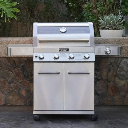 Monument Grills Larger Convertible 4 Burner Natural Gas Grill Stainless Steel Cabinet Style Propane Grills, LED Controls,Side Burner(Without Conversion Kit)