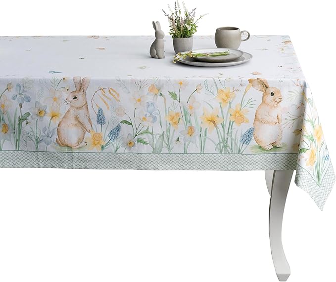 Maison d' Hermine Table Cloth Rectangle Table 100% Cotton 60 x 90 Inches Tablecloth Reusable Decorative for Dining Room, Farmhouse, Home, Party, Festive & Wedding Spring Summer - Easter Dew