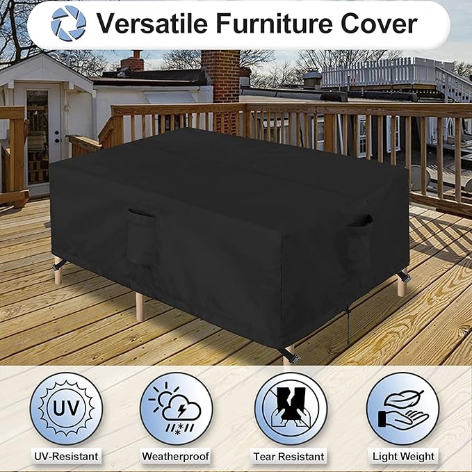 OutdoorLines Outdoor Waterproof Patio Table Furniture Set Covers - Rectangle Couch Sectional Cover Outside Weatherproof Patio Furniture Covering for Deck, Lawn and Backyard 74"L x 74"W x 28"H, Black