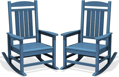 Oversized Outdoor Rocking Chairs Set of 2, Porch Rocker Unique Blue | by KINGYES