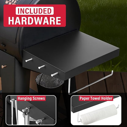 Utheer Grill Side Table Shelf for Pit Boss Lexington 540, Pit Boss Grill Accessories for Lexington 500 Onyx, PB440D2, PB440FB1 Wood Pellet Grill, Heavy Duty BBQ Prep Station Paper Towels & Tools