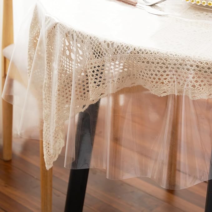 Clear Plastic Tablecloth Protector Round 70inch Diameter Waterproof Oilproof Stain Resistant Wipeable Table Cover for Dining Tables