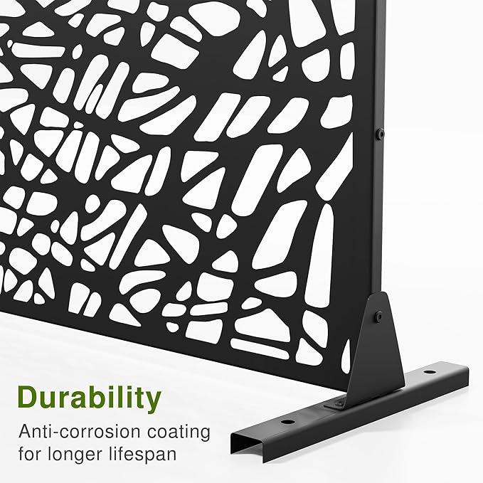 Casaphoria Metal Privacy Screen Outdoor, 72" H x 35" W Freestanding Decorative Privacy Screen for Patio Deck Balcony Garden with Stable Base, Black-Shine
