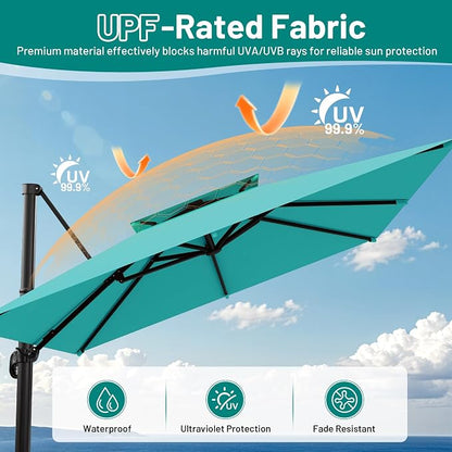 12×12 FT Double-Top Cantilever Patio Umbrella, Turquoise | Square Offset - Image 5