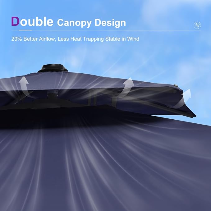 PURPLE LEAF Cantilever Umbrella 12 Feet Patio Umbrella Double Top Navy Blue | - Image 8