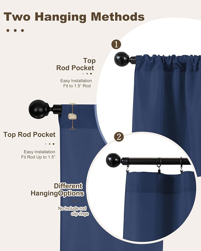 Outdoor Curtains for Patio Waterproof Rod Pocket 4 Pcs 54x84 Inch Navy | - Image 3