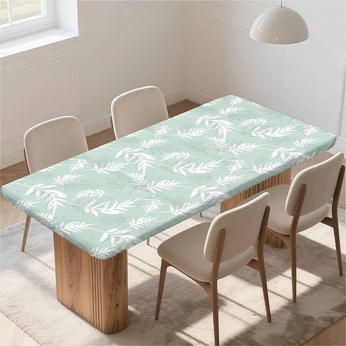 Rectangle Table Cloth Cover Waterproof Elastic Fitted Polyester Fitted Tablecloths for 4 Foot Tables for Indoor,Picnic, Camping, Outdoor （48" x 24"，Palm Leaf）