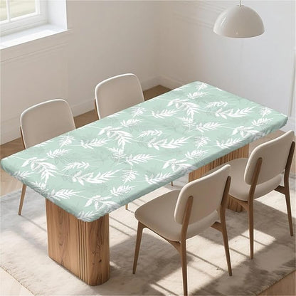 Rectangle Table Cloth Cover Waterproof Elastic Fitted Polyester Fitted Tablecloths for 4 Foot Tables for Indoor,Picnic, Camping, Outdoor （48" x 24"，Palm Leaf）