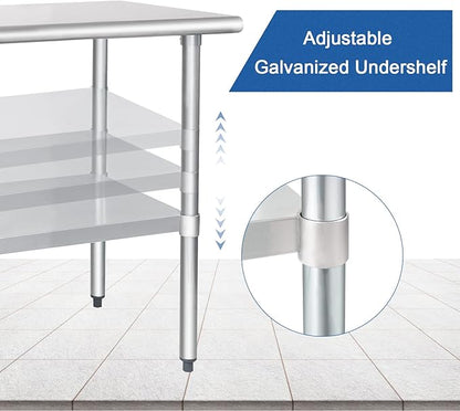 HARDURA Stainless Steel Table 24X48 Inches with Undershelf and Galvanized Legs NSF Heavy Duty Commercial Prep Work Table for Restaurant Kitchen Home and Hotel