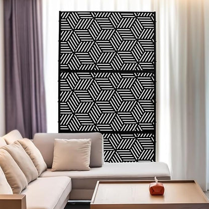 Outdoor Privacy Screen Freestanding, 36" W x 71.5" H Outdoor Decorative Screen Backyard Privacy Fence for Patio Garden Balcony Porch, Black Rhombic Panels