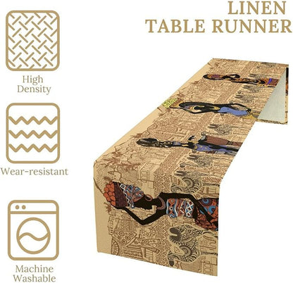 African Black Woman Table Runners, American Art Ethnic Tribe Elephant Table Runners for Wedding Party Banquet Dinner Kitchen Coffee 13x70in