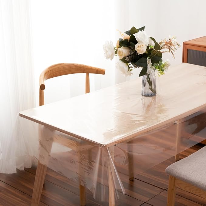Clear Plastic Tablecloth Protector Rectangle 60x120 inch Waterproof Oilproof Stain Resistant Wipeable Table Cover for Dining Tables