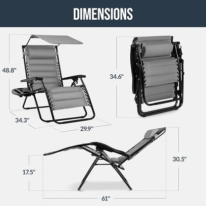 Best Choice Products Oversized Padded Zero Gravity Chair w/Canopy Headrest Cup - Image 2