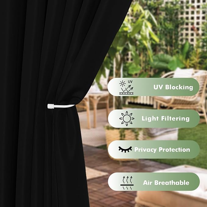 Black Patio Outdoor Curtains Waterproof - Image 3