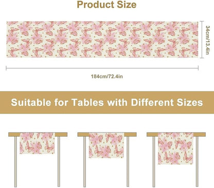 Watercolor Butterfly Table Runner, Cute Pink Butterfly Spring Modern Aesthetics Print Table Runner for Holiday Kitchen Dining Outdoor Home Party 13x36in