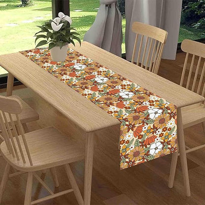 70s Floral Table Runner, Retro Groovy Hippie Oange Floral Funky Daisy Trippy Coffee Table Center Decor for Home Kitchen Dining Patio Holiday Party Indoor Outdoor Table Decorations, 13"x108" Inch