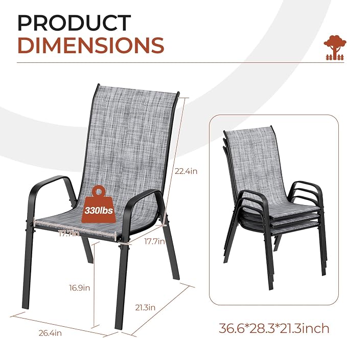 TLSUNNY Patio Chair, Outdoor Stackable Textilene Chairs Set of 8, - Image 2
