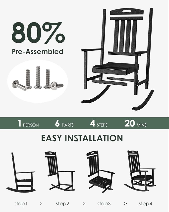Outdoor Rocking Chair Set of 2, High Back Plastic Patio Rocking Chairs - Image 3