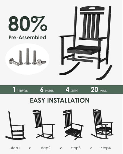 Outdoor Rocking Chair Set of 6, All-Weather Resistant Poly Lumber Rocker Chair - Image 3