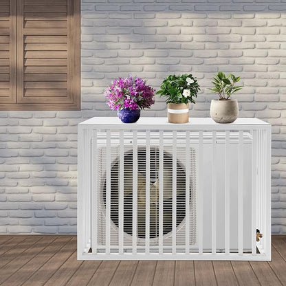 White Air Conditioner Fence with Top Cover, 4 Panels 39.4 "L x 19.7 "W x 27.6" H Privacy Fence Panels for Outside, Freestanding Metal Trash Can Hider Outdoor, No-Dig Air Conditioner Sun Blocker Kit