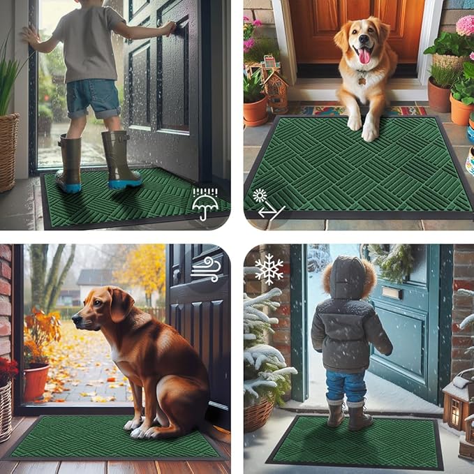 Smiry Front Door Mat Outside Entrance, Heavy Duty Outdoor Indoor Natural Rubber Doormat, Non Slip, Trap Dirt and Moisture, Easy Clean, Low Profile Patio Porch Entryway Mat, 71x47, Green