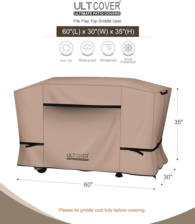 ULTCOVER 600D Outdoor Waterproof Griddle Cover for Blackstone Halo LoCo Cookers Nexgrill Weber 28 inch XL Two Side Shelves Flap Top Grill with Hood