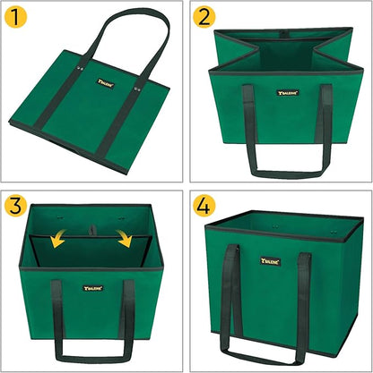 BALEINE 3Pk Reusable Grocery Bags, Foldable Shopping Bags for Groceries with Reinforced Bottom & Handles (Green)