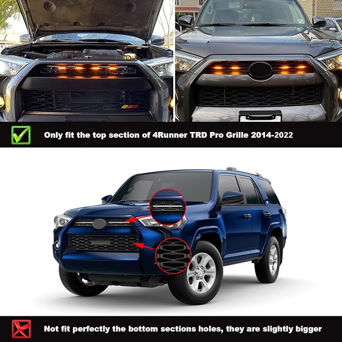 Seven Sparta 4 PCS Grill Led Lights Compatible with Toyota 4Runner 2014-2024 TRD Pro Grille and 2014-2019 SR5, Premium, Limited, TRD Off-Road, Fuse and Instruction Included (Smoke Shell/Amber Light)