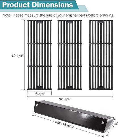 Criditpid Grill Replacement Parts for Char Griller 5050, 5650, 3001, 3030, 5072, 4000, King Griller 5252 Grill Models, Cast Iron Grill Grates and Heat Plates Tent for Char-Griller Replacement Parts