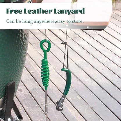 KAMaster Cast Iron Grill Grate Lifter Compatible with Big Green Egg,Primo Vision Louisiana Grills Kamado Grill Accessories Grate Lifters with Green Protective Cover for Moving Hot Grate