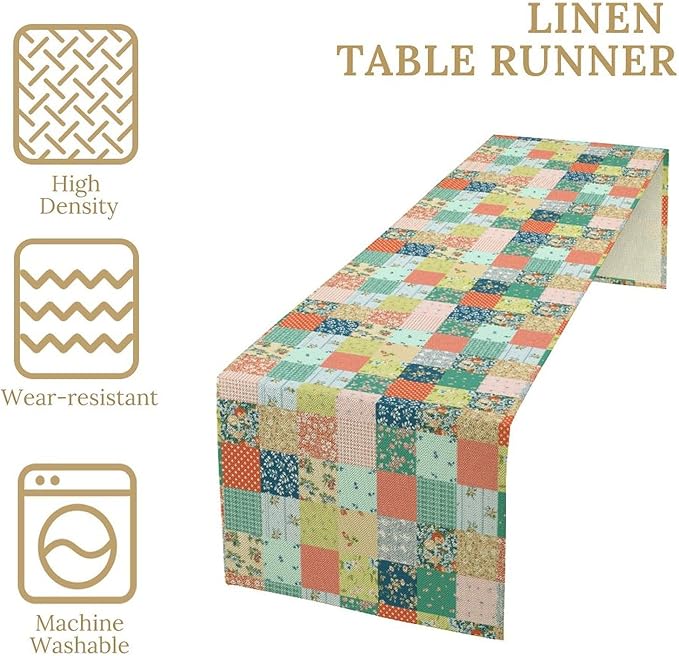 Boho Floral Patchwork Table Runner, Colorful Flower Print Rustic Farmhouse Country Vintage Paisley Table Runner for Dining Cafe Holiday Kitchen Home 13x108in