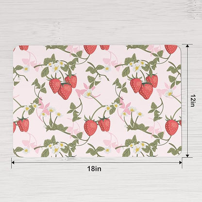 QIYI Placemats Set of 6, 12x18 Inch Faux Leather Place Mats for Kitchen Dinning, Heat Resistant Anti Slip Pink Table Mats, Waterproof Wipeable Washable Placemat Party Table Décor, Sweet Strawberry