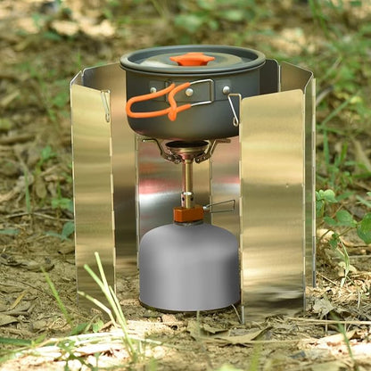 8 Plates Camping Stove Windscreen Folding Outdoor Stove Windshield Camp Stove Wind Screen Aluminium Alloy Windshield for Butane Burner Grill Wind Blocker Shield