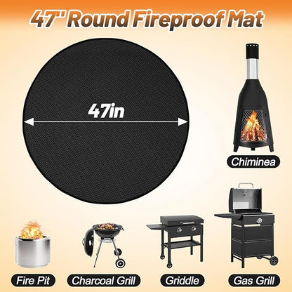 Apipi 47'' Fire Pit Mat Compatible with Solo Stove Bonfire - Fireproof Grill Mat Deck Patio Protector, 3-Layer Reusable Easy to Clean Round BBQ Mat for Outdoor Camping Accessories, Black