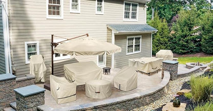 Porch Shield Fire Pit Cover - Waterproof 600D Heavy Duty Fade Resistant Round Patio Fire Bowl Cover Beige - 48 inch