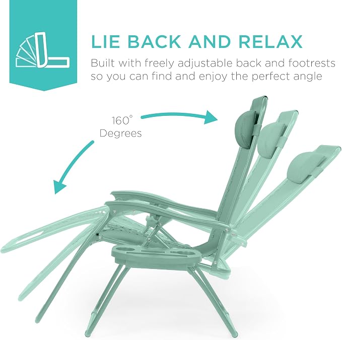 Best Choice Products Set of 2 Adjustable Steel Mesh Zero Gravity Lounge Chair - Image 4