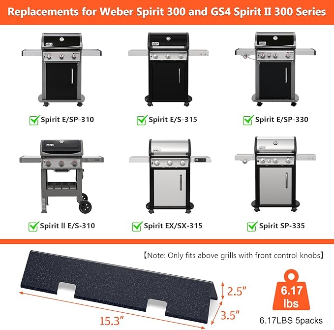 QuliMetal Grill Parts for Weber Spirit 300 Series, GS4 Replacement Parts for Weber Spirit II E/S-310 E/S-330 Gas Grills, Porcelain-enameled 15.3" Flavorizer Bars Replace for Weber 67046 7636