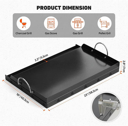 Onlyfire Universal BBQ Griddle with Handles for Charcoal/Gas Grills, Ceramic Coated Non-stick Flat Top Griddle for Outdoor Cooking, 23" x 16"