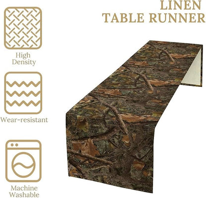 Camo Hunting Table Runner, Mossy and Oak Camouflage Patterns Table Runner for Kitchen Dining Party Home 13x90in