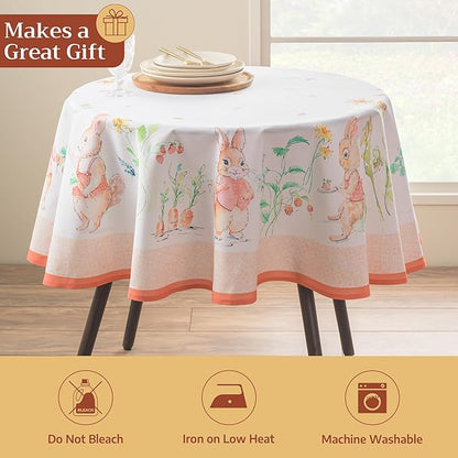 Maison d'Hermine Table Cloth Round Table 100% Cotton Tablecloth for Dining Room, Farmhouse, Home, Hotel, Parties & Wedding - Ideal for Easter Decorations Spring & Summer (Bunny Party, 69" Round)