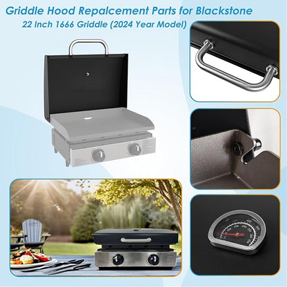 Upgrade Hinged Lid for Blackstone 1666 22 Inch Omnivore Griddles (2024 Model), Griddle Hard Cover Flat Top Lid for Blackstone 22" Griddle Lids 1666 2205 for Blackstones Tabletop Griddle Hood