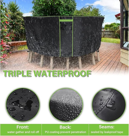 Round Patio Table Cover for Outdoor Table Chairs Set,600D Outdoor Furniture Cover Waterproof,Tear Resistance and Anti-UV,72" Dia x 28" H,Black