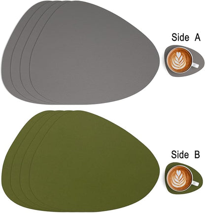 Myir JUN Placemats, Dual-Sided Placemats Waterproof Faux Leather Placemats Set of 6 Place Mats and Coasters Non-Slip Washable Table Mats for Dining Table (Gray Green, Set of 6)