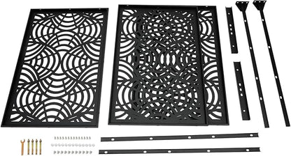 75" H×35" W Decorative Outdoor Privacy Screen with Stand, Outdoor Decor Privacy Fence Screen Metal Fence Panels, Free Standing Metal Divider for Patio Lawn Deck (Black -Curved Pattern)