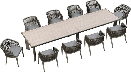 PURPLE LEAF 11 Pieces Outdoor Dining Extended Upgrade Table and Chairs Set Patio Dining Set Aluminum Wicker Rattan Patio Furniture Set for Lawn Garden Backyard Grey