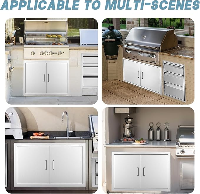 Outdoor Kitchen Door, 36" W21 H, Stainless Steel BBQ Double Door, Island or Outdoor Kitchen Access