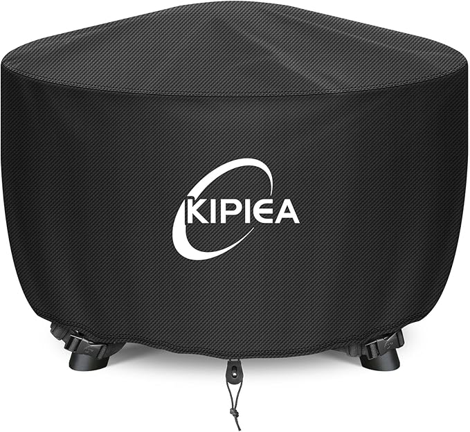 Kipiea Round Fire Pit Cover - 100% Waterproof Upgraded 600D Strong Tear Resistant Firepit Cover, UPF 50+ Outdoor Fire Pit Cover Fading Resistant, 50" Dia X 24" H